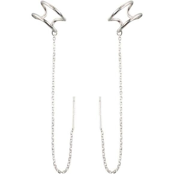 925 Sterling Silver Cuff Earrings Threader Chain for Women Crawler Earrings Wrap - Picture 1 of 7